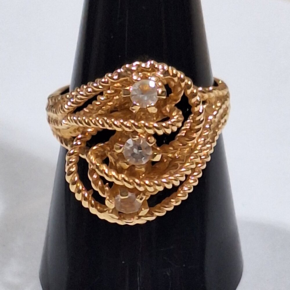 Vtg Park Lane Gold Tone Clear Rhinestone Filigree Statement Cocktail Ring Size 8